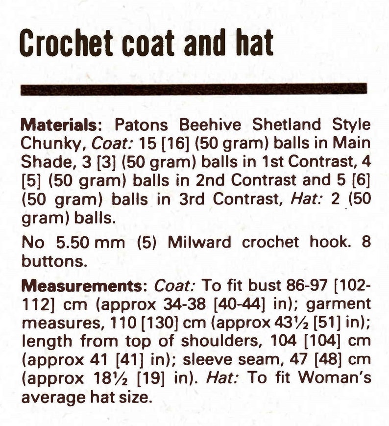 Crochet Coat and Hat Pattern, Ladies Crochet Coat, Instant Download, Striking Vintage Fashion Coat and Hat image 2