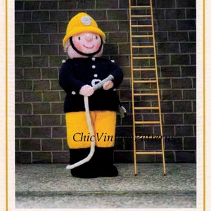 Fireman Sam Doll, Knitted Soft Toy Pattern, Instant Download Pattern image 1