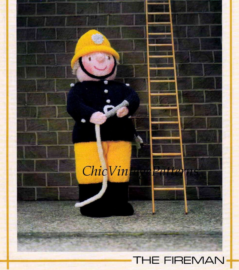 Fireman Sam Doll, Knitted Soft Toy Pattern, Instant Download Pattern image 1