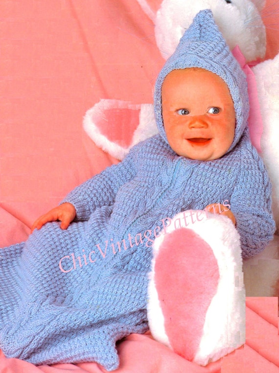 BABIES COSY SLEEPING BAG VINTAGE 1970s CROCHET PATTERN FOR BABY EASY// CHUNKY