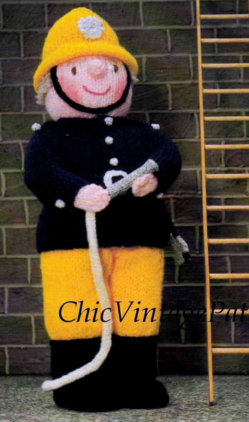 Fireman Sam Doll, Knitted Soft Toy Pattern, Instant Download Pattern image 2