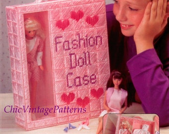 Vintage Plastic Canvas Pattern, Fashion Doll Carry Case, Digital Download