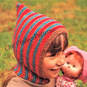Easy Child&#39;s Balaclava Knitting Pattern, 1970&#39;s, Warm Helmet Hat, Instant Download