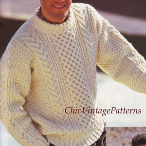 Mens Knitted Sweater, Traditional Aran Pattern, PDF Knitting Pattern, A ...