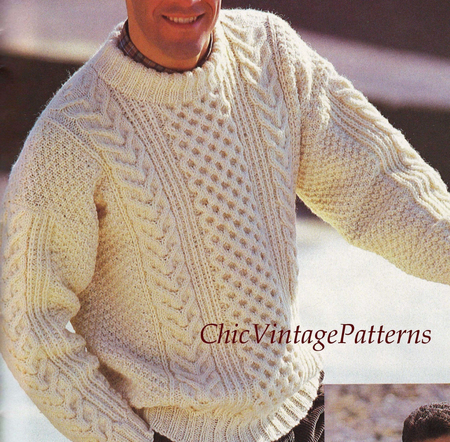 Mens Knitted Sweater Traditional Aran Pattern PDF Knitting - Etsy