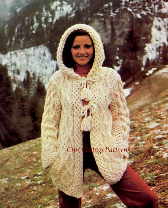 hooded aran cardigan