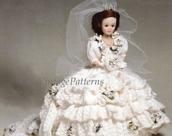 Knitted Doll's Wedding Dress Pattern, Doll's Bridal Gown, 14.5 - 15 inch Doll, Instant Download