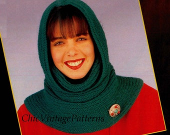 Knitted Hooded Cowl Pattern, Winter Hat, Instant Download