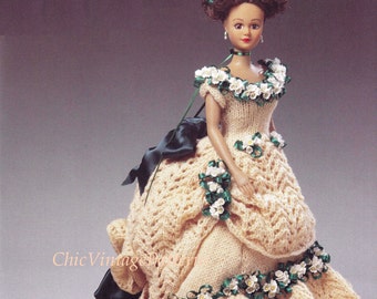 Knitted Doll's Dress. Victorian Period Dolls Dress, Vintage PDF Knitting Pattern