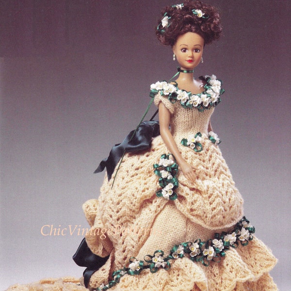 Knitted Doll's Dress. Victorian Period Dolls Dress, Vintage PDF Knitting Pattern