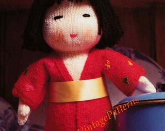 Knitted Japanese Doll Pattern, Soft Toy Doll Pattern, Instant Download