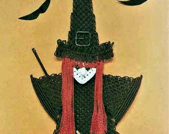 Macramé-heksenpatroon, Halloween-muurdecoratie, direct downloaden