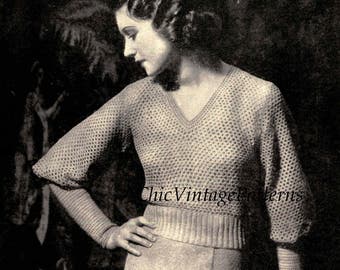 Ladies Sweater Pattern, 1930's Crochet Jumper, PDF Crochet Pattern, Very Pretty Pattern, Elegant, Stylish