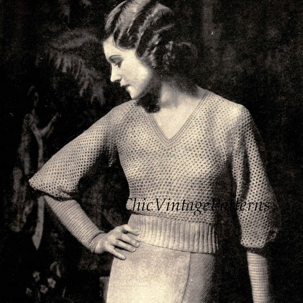 Ladies Sweater Pattern, 1930's Crochet Jumper, PDF Crochet Pattern, Very Pretty Pattern, Elegant, Stylish