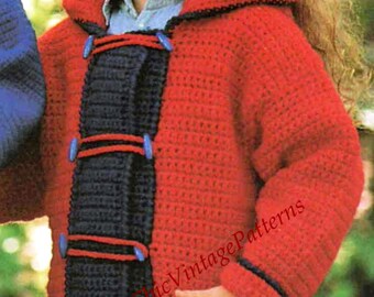 Children's Duffle Coat, Boy or Girl, Children's Coat with Hood, Vintage PDF Crochet Pattern