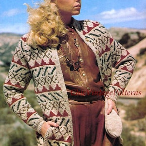 Ladies Jacket, Hat and Mitts Fair Isle Knitting Pattern, Instant Download