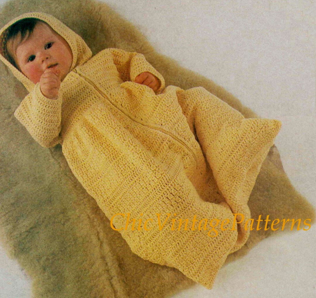 Babies Crochet Sleeping Bag Pattern, Crochet Dressing Gown, Hood