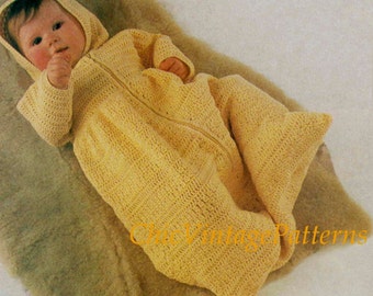 Babies Crochet Sleeping Bag Pattern, Crochet Dressing Gown, Hood Optional, Instant Download Baby Pattern