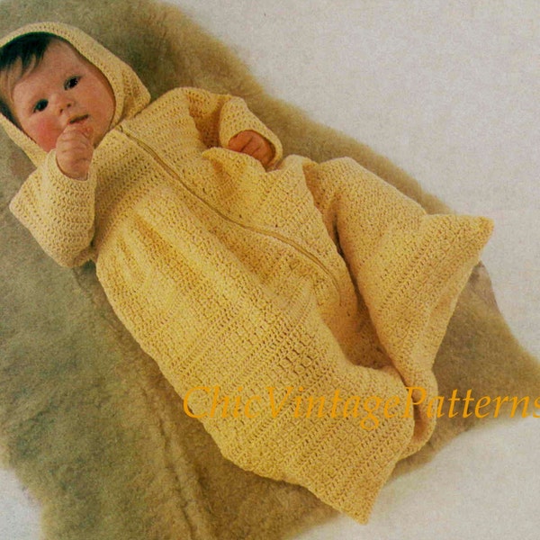 Babies Crochet Sleeping Bag Pattern, Crochet Dressing Gown, Hood Optional, Instant Download Baby Pattern