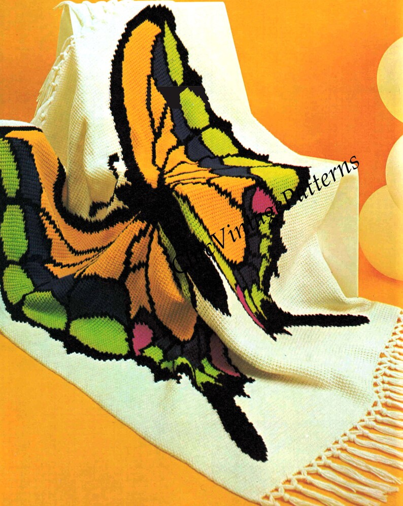 Afghan Pattern, Stunning Butterfly Rug, PDF Crochet Pattern image 1