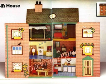 Vintage Doll's House Pattern, Cardboard, Includes Furniture Patterns, Instant Download