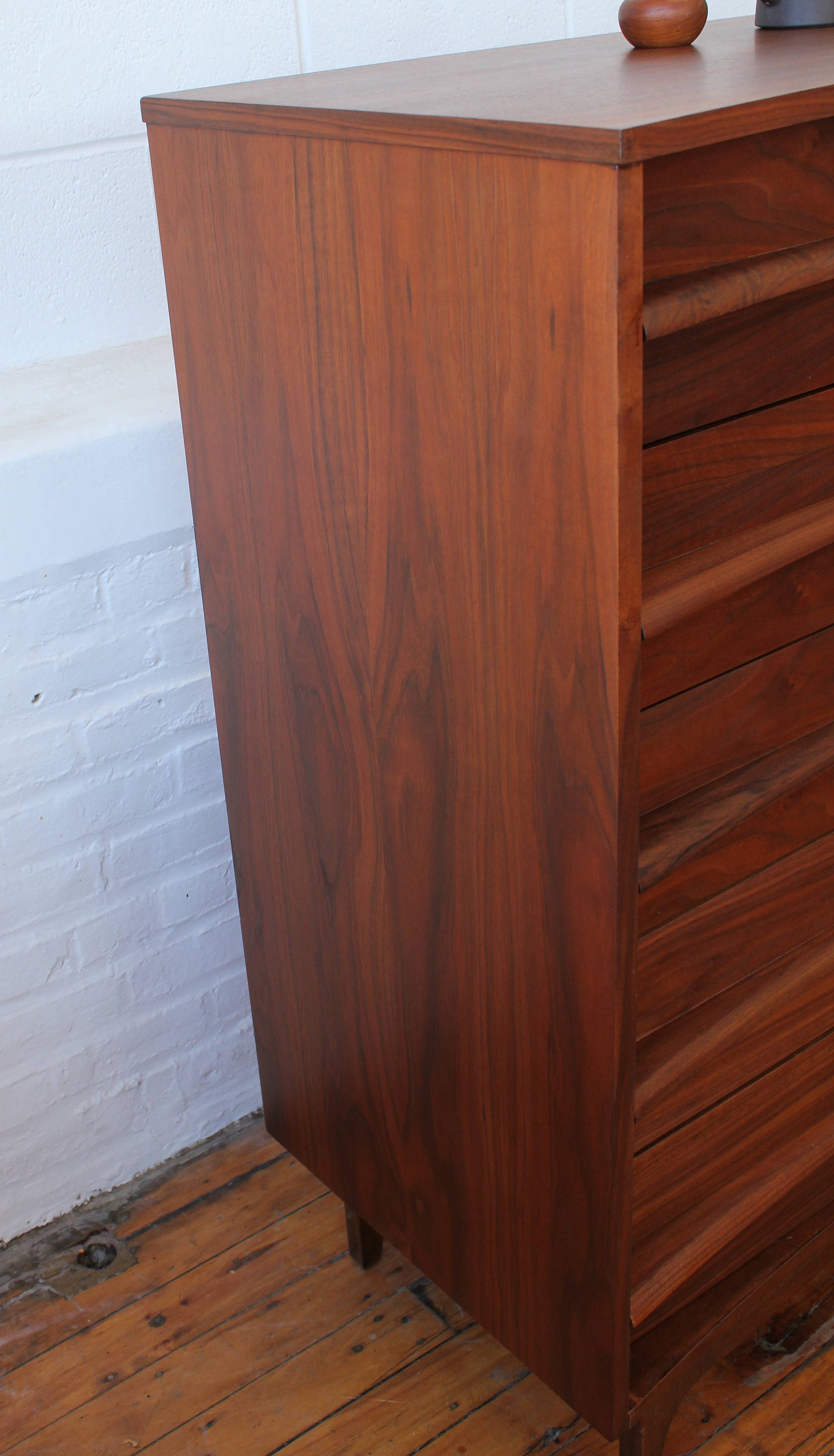 MCM Walnut BowFront Highboy Dresser by Young Mfg. Co.