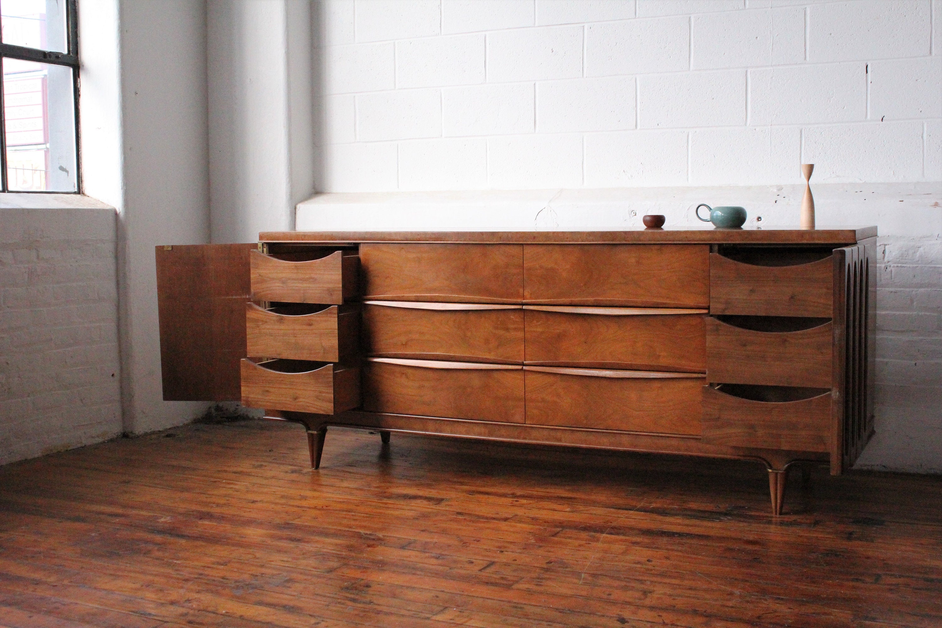 Reserved Luxurious Burlwood Walnut Quadruple Dresser by American of