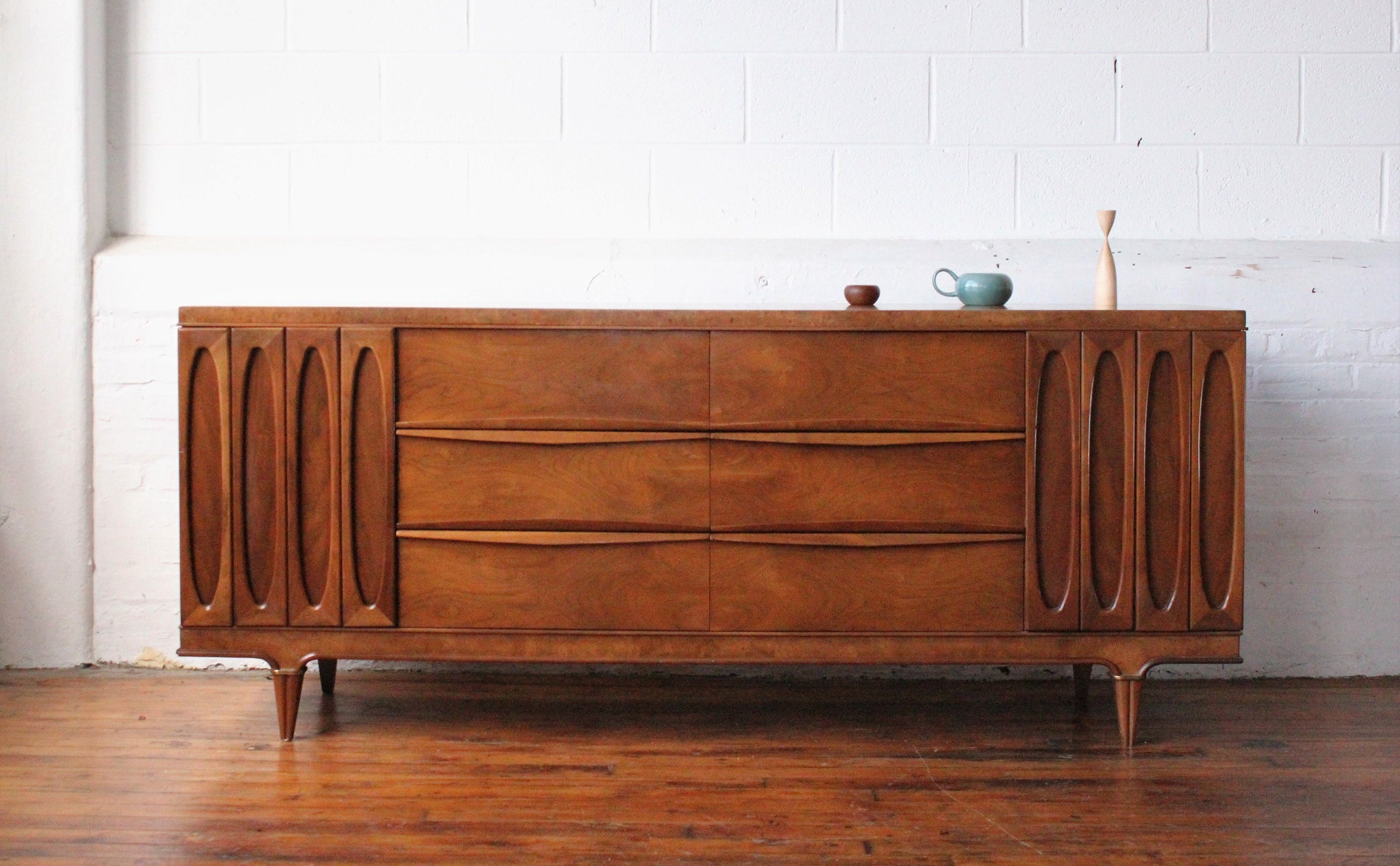 Reserved Luxurious Burlwood Walnut Quadruple Dresser by American of