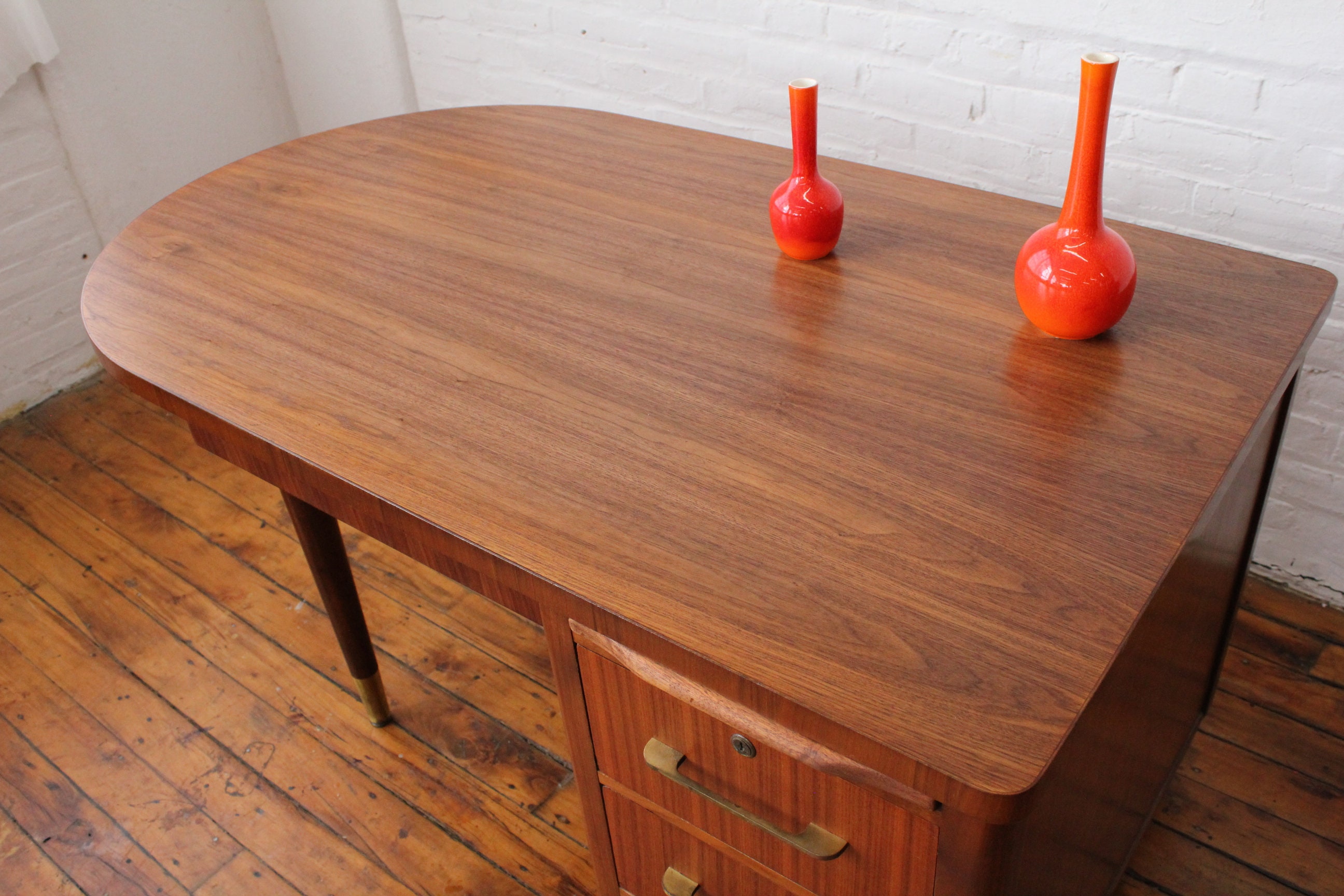 Restored MCM Walnut SemiTanker Desk