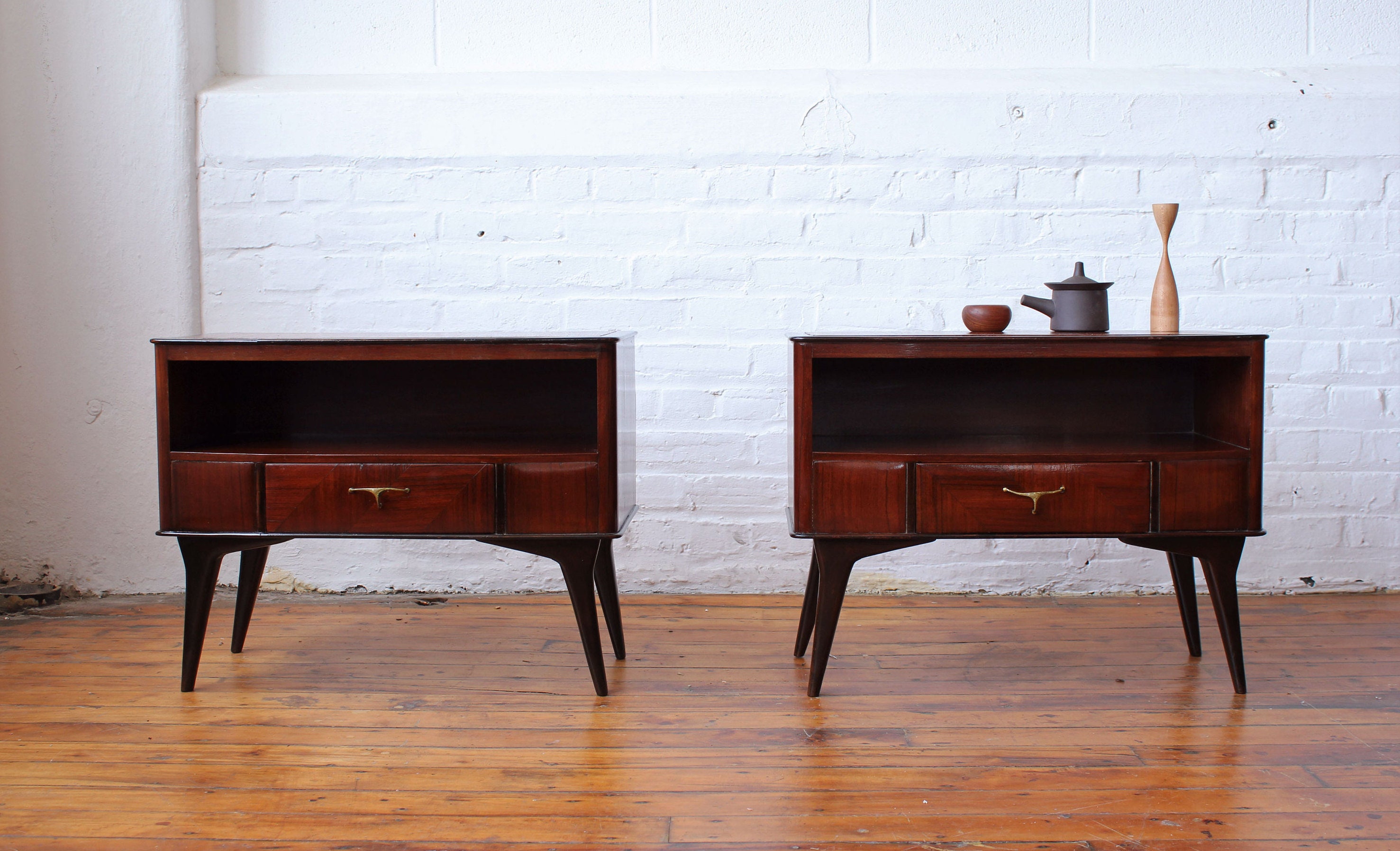 Pair of Italian Modern Teak Nightstands