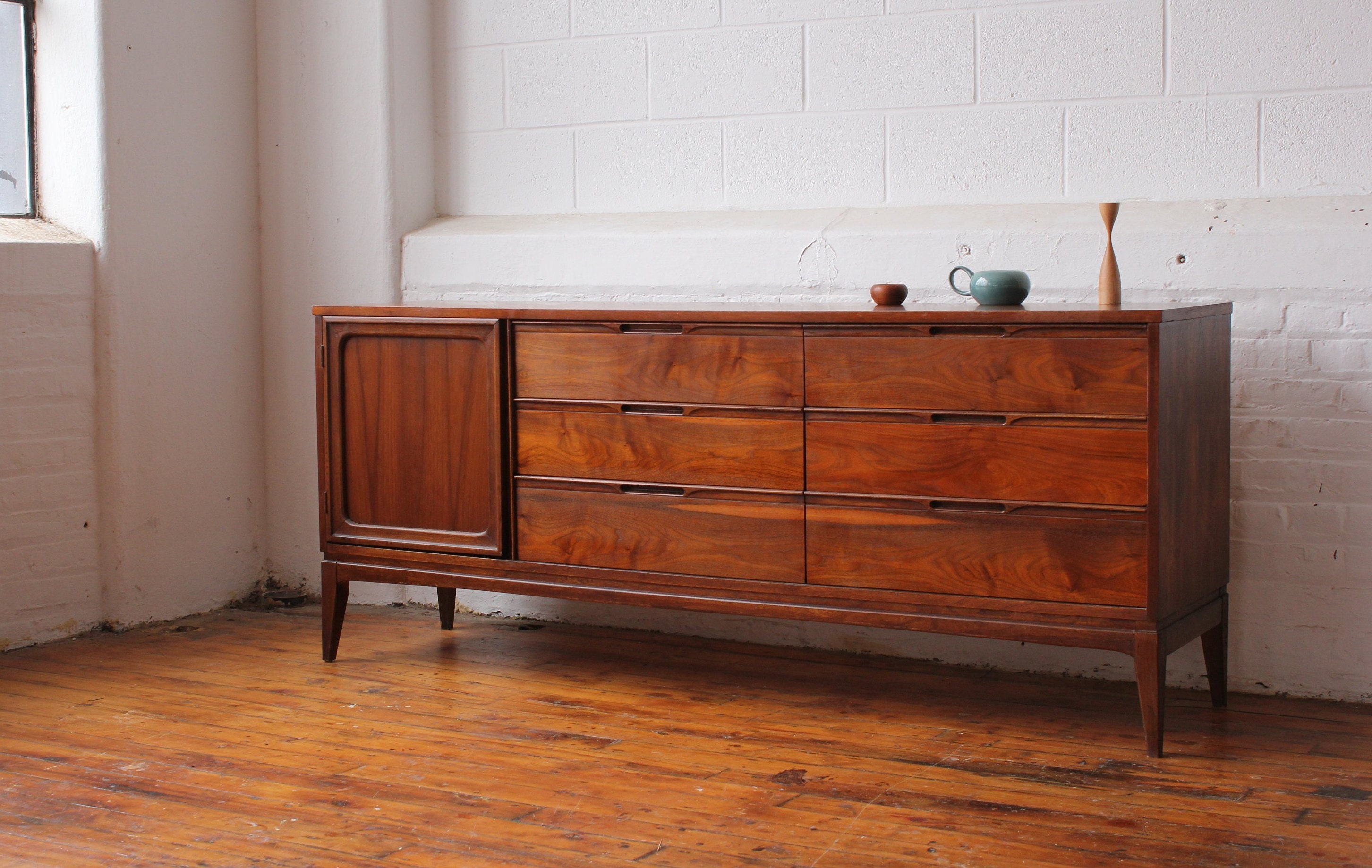 MCM Walnut Triple Dresser with a Reversible Panel Door