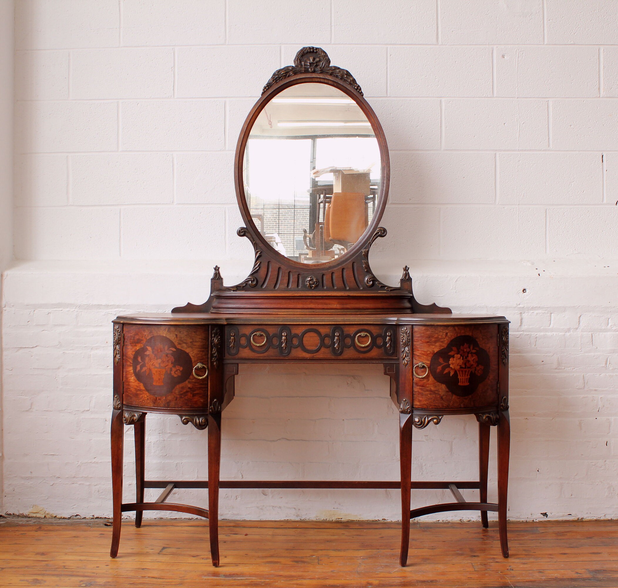 Restored Victorian Walnut Vanity Desk, by Johnson Furniture Co. of Michigan
