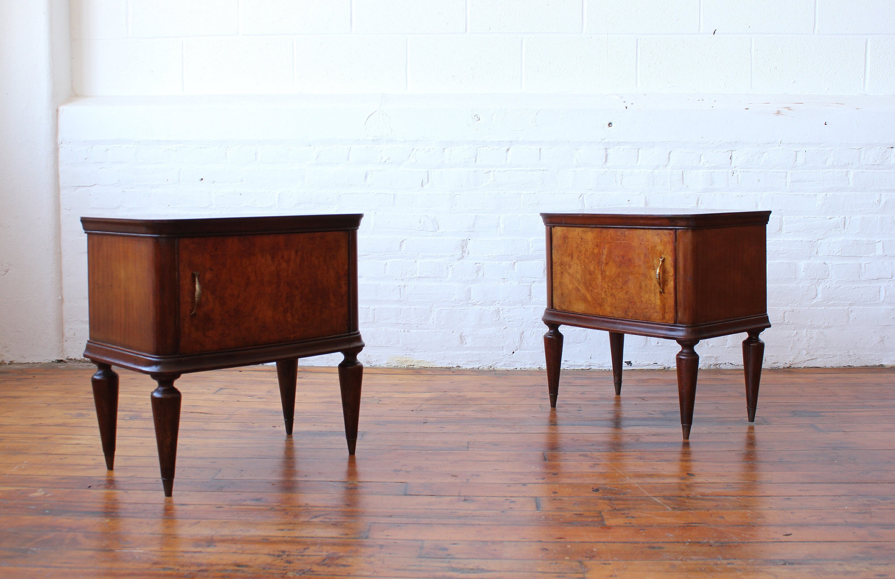 Pair of Italian Modern Burlwood Nightstands