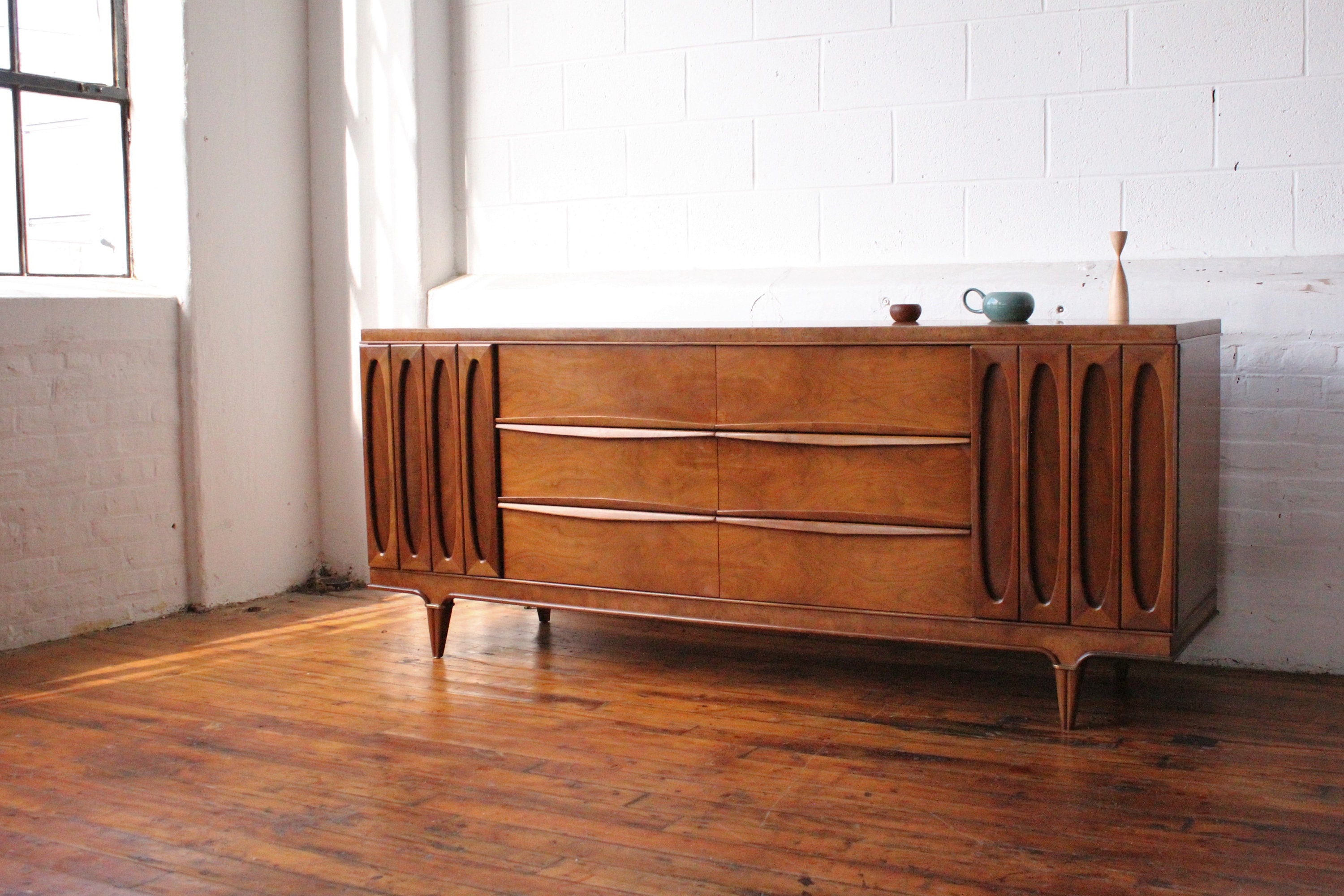 Reserved Luxurious Burlwood Walnut Quadruple Dresser by American of
