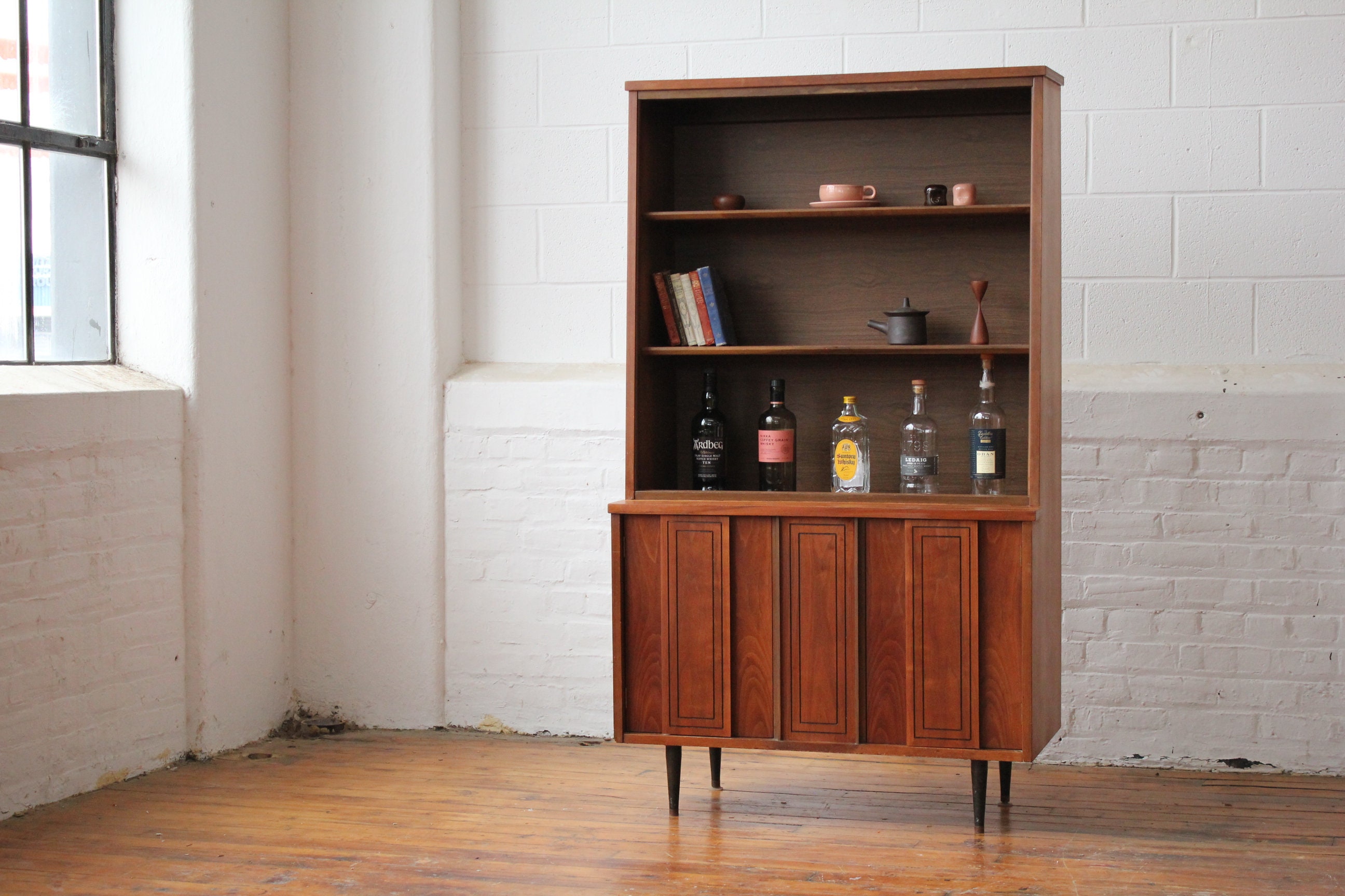 Restored Compact Mid Century Walnut Bookshelf