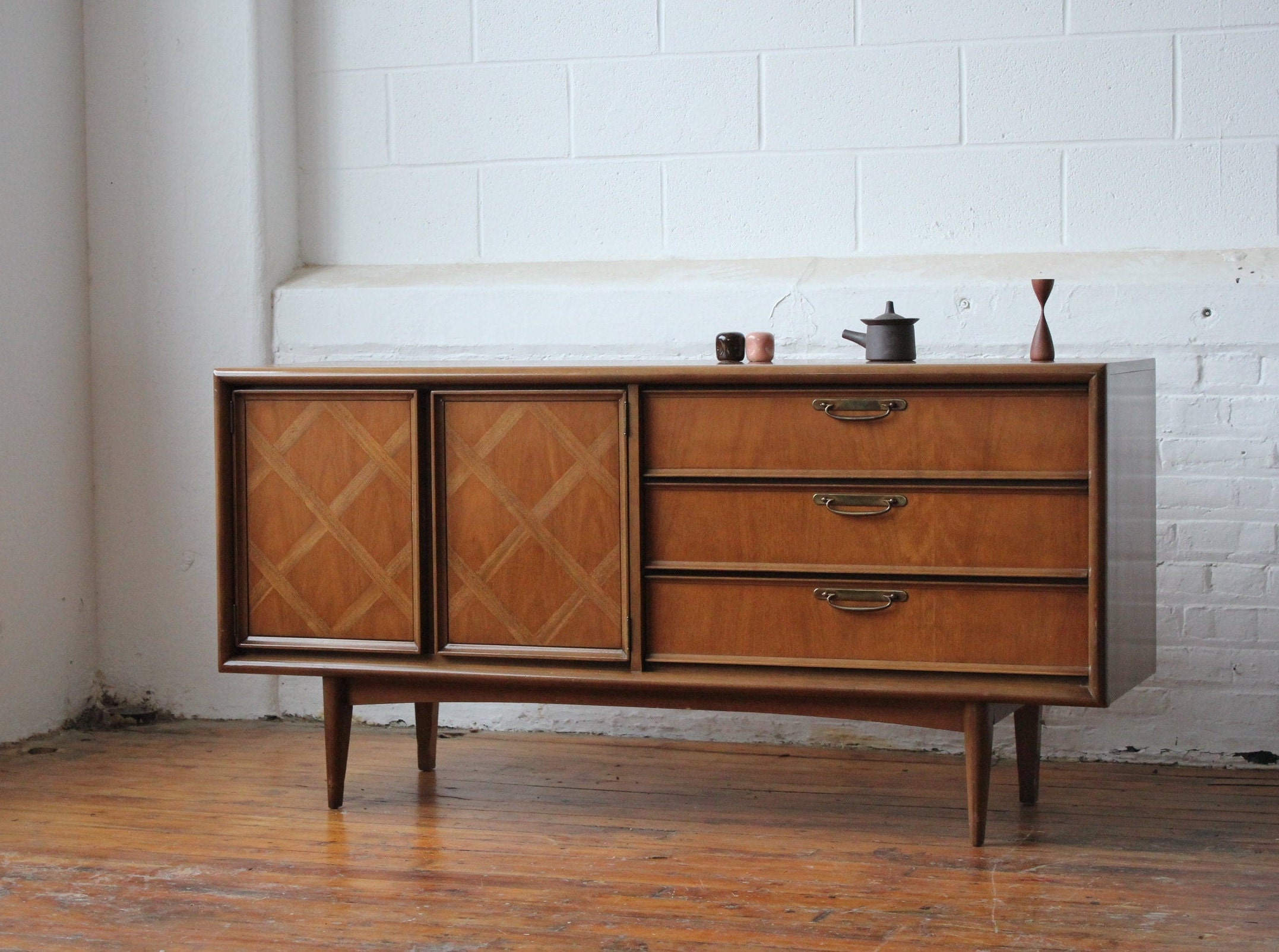 Mid Century Lowboy Dresser with 6 Tray Drawers by United Furniture