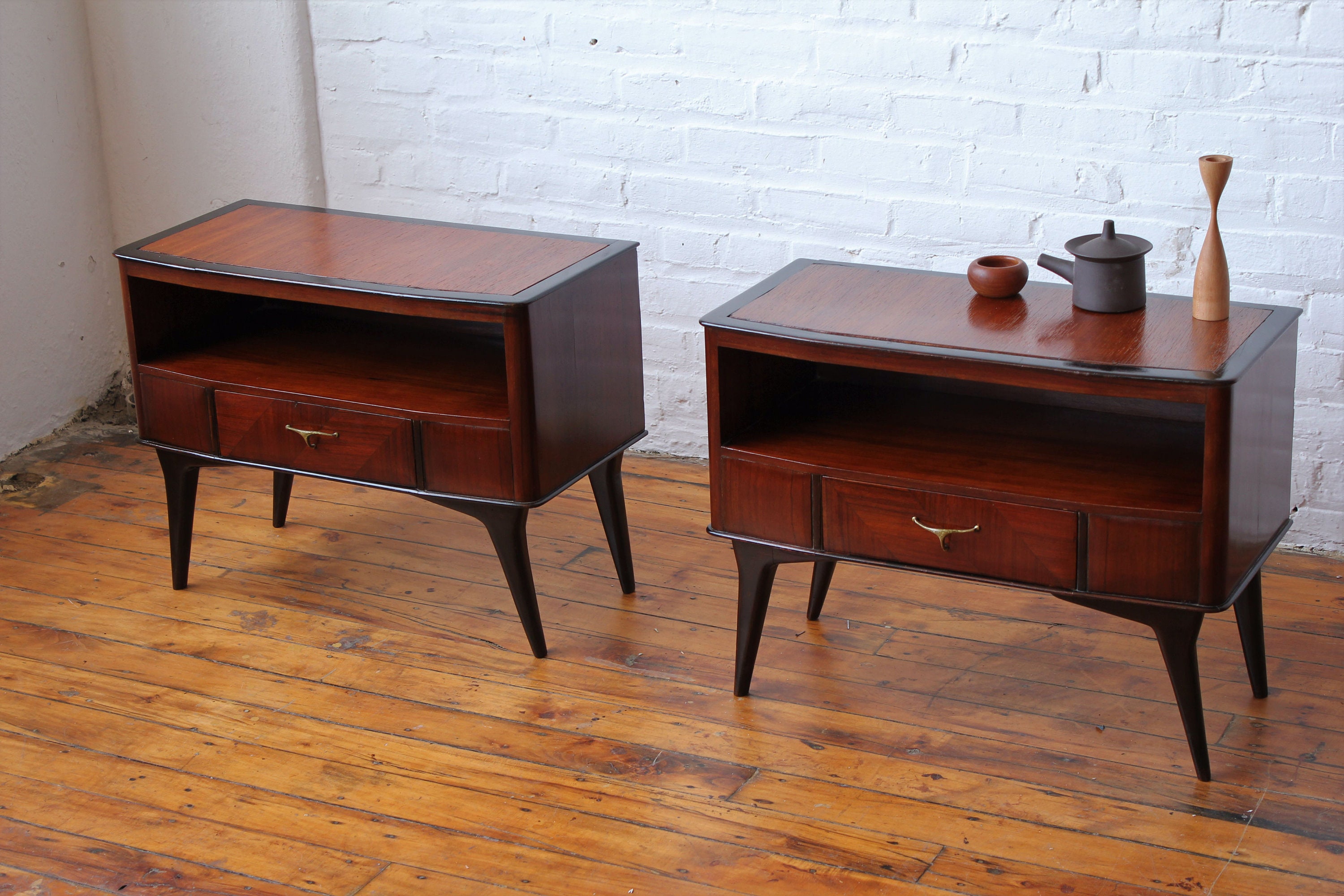 Pair of Italian Modern Teak Nightstands