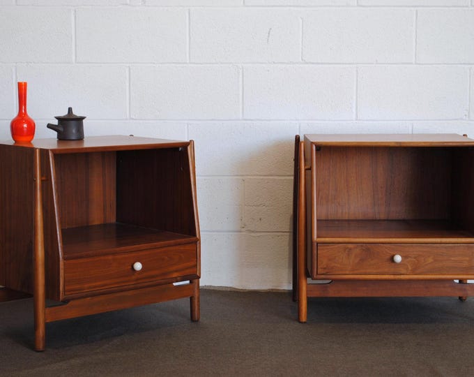Pair of Drexel Declaration Walnut Nightstands by Kipp Stewart and Stewart MacDougal