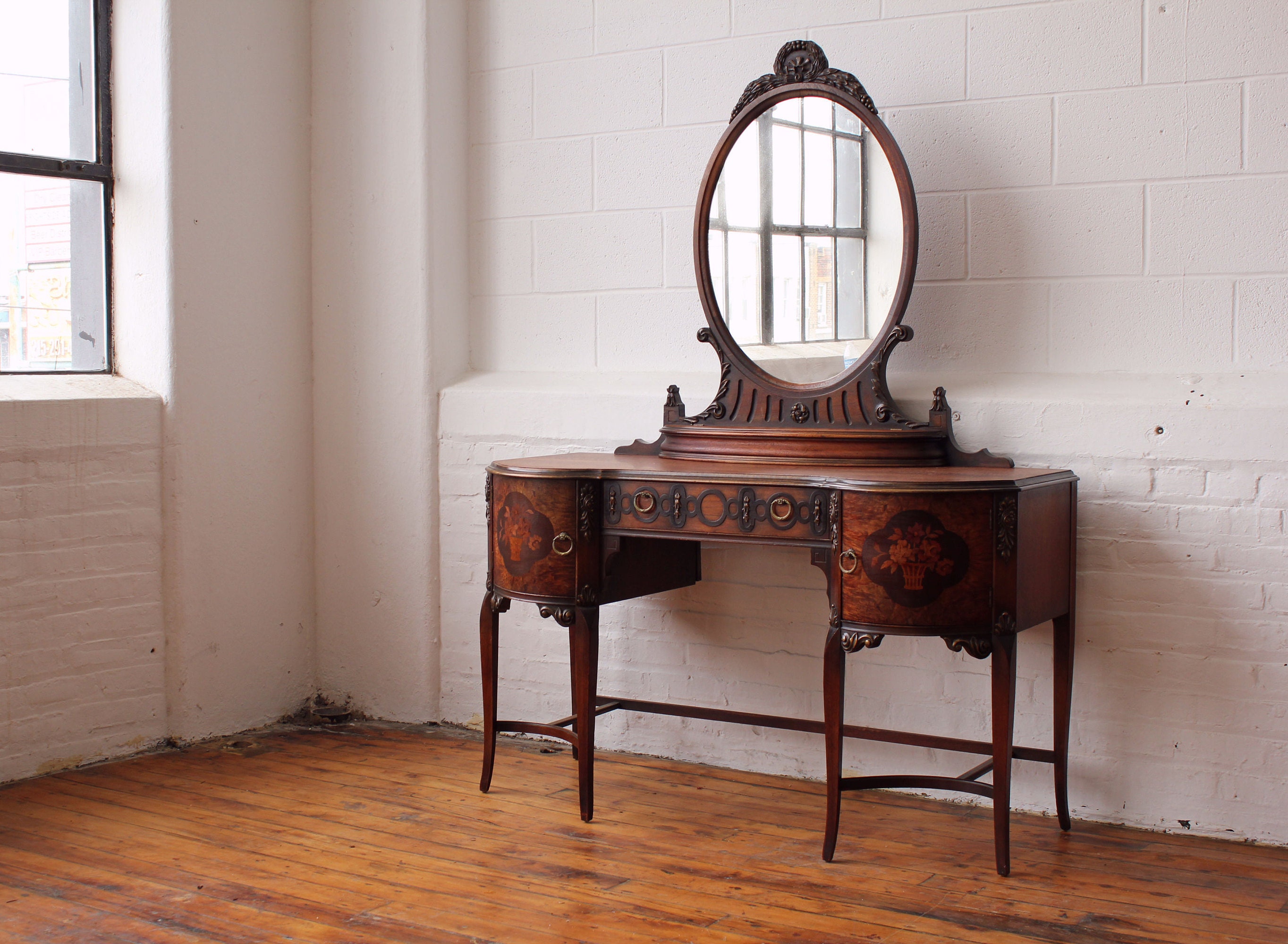 Restored Victorian Walnut Vanity Desk, by Johnson Furniture Co. of Michigan