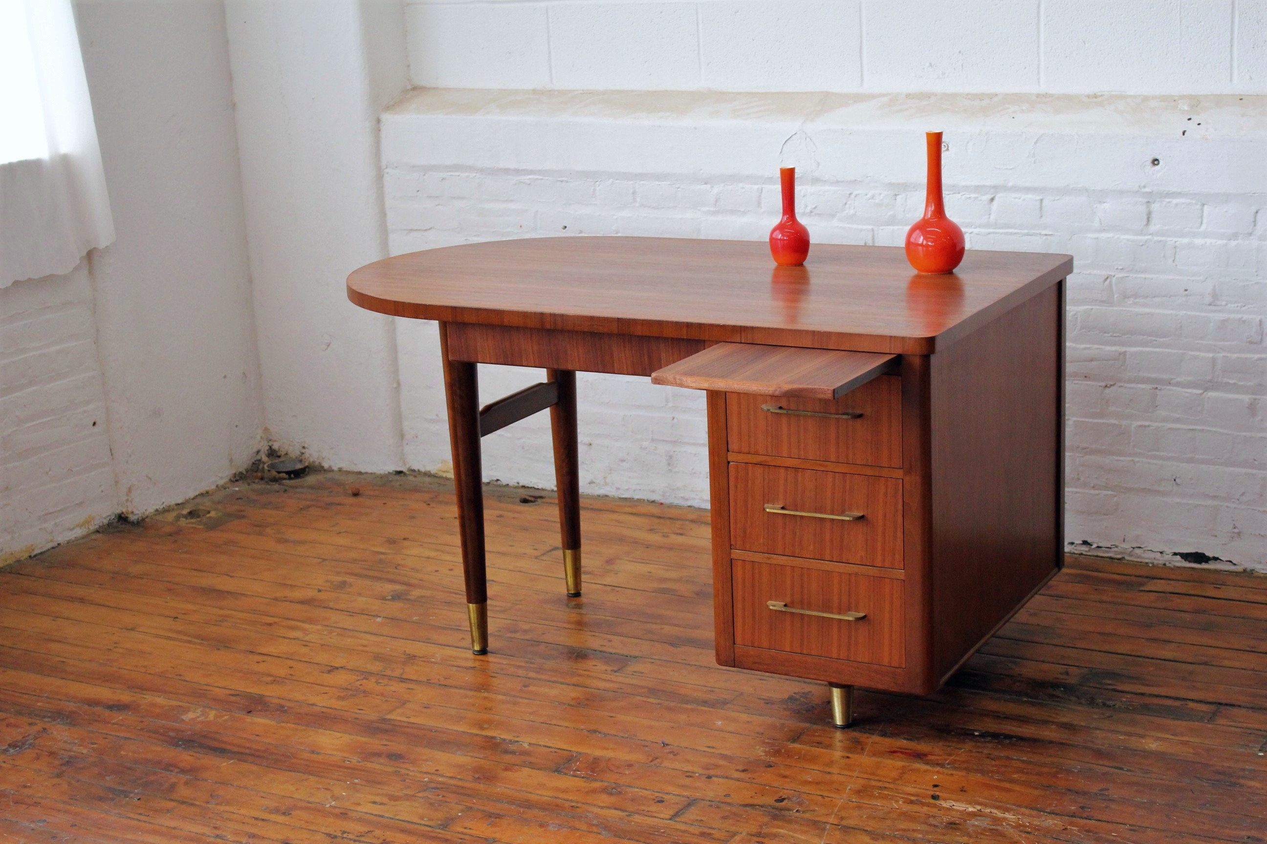 Restored Mcm Walnut Semi Tanker Desk