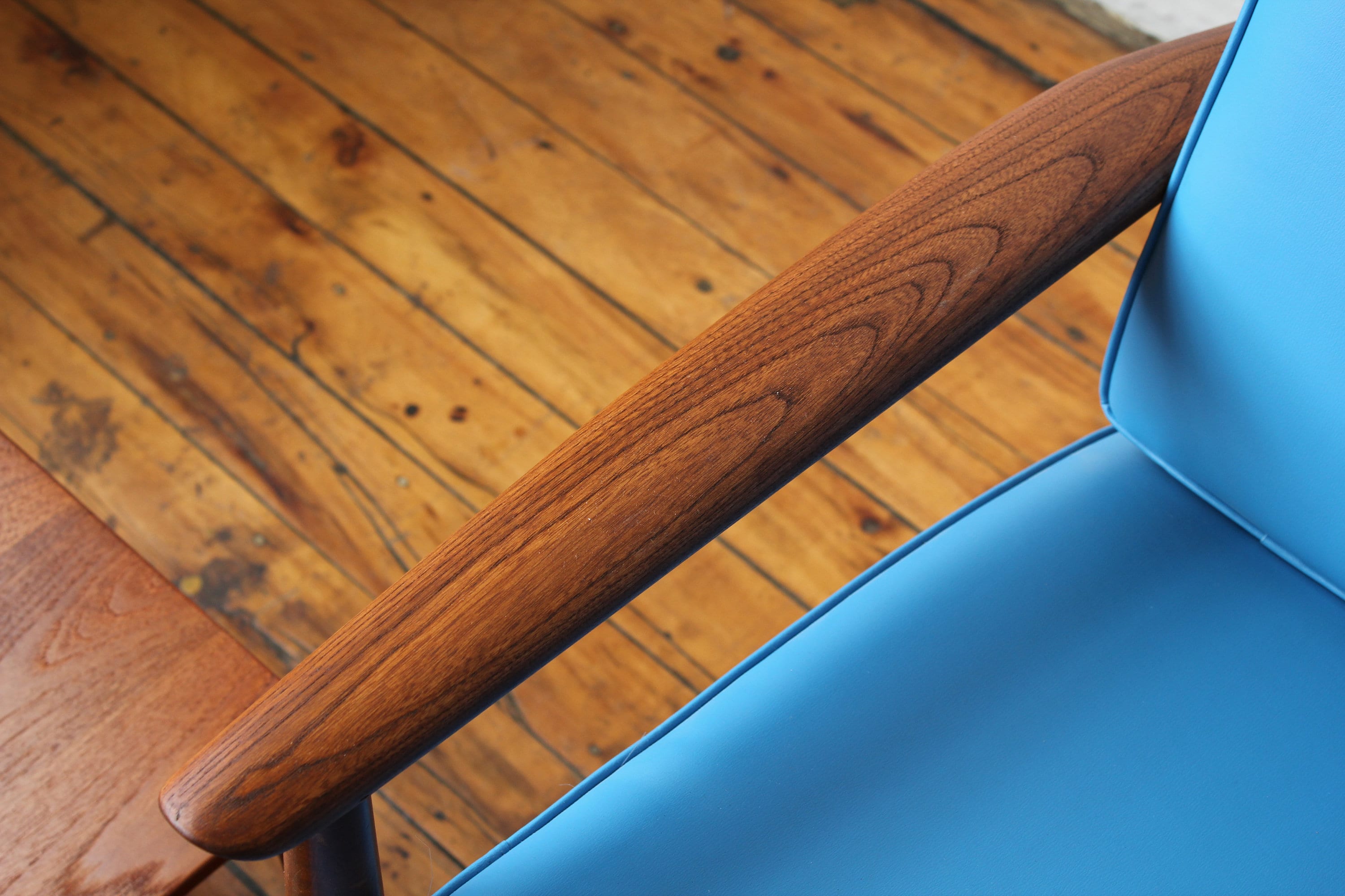 Restored Baumritter Lounge Chair with Blue Vinyl Cushions