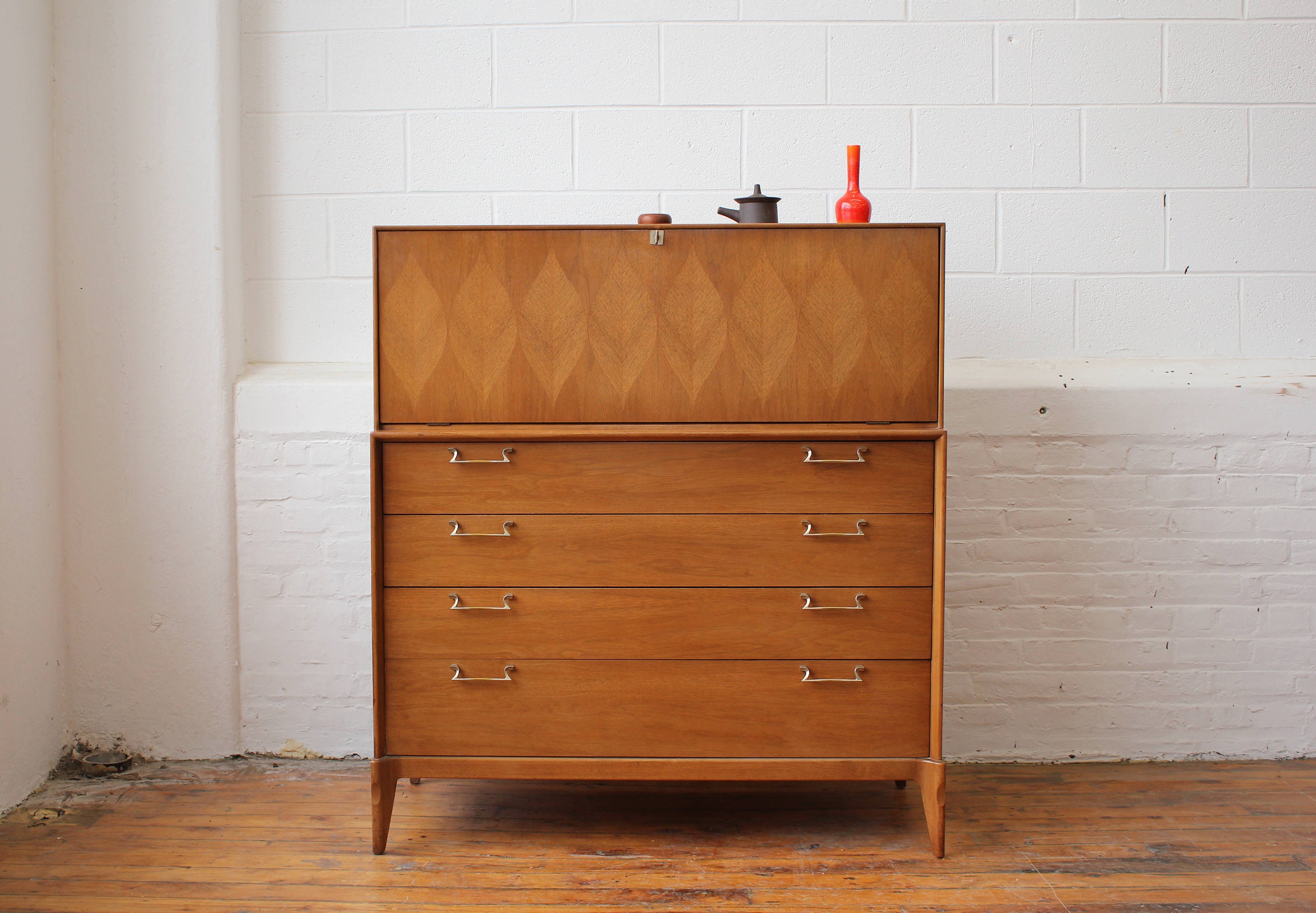 MCM DropFront Dresser with LeafPatterned Door