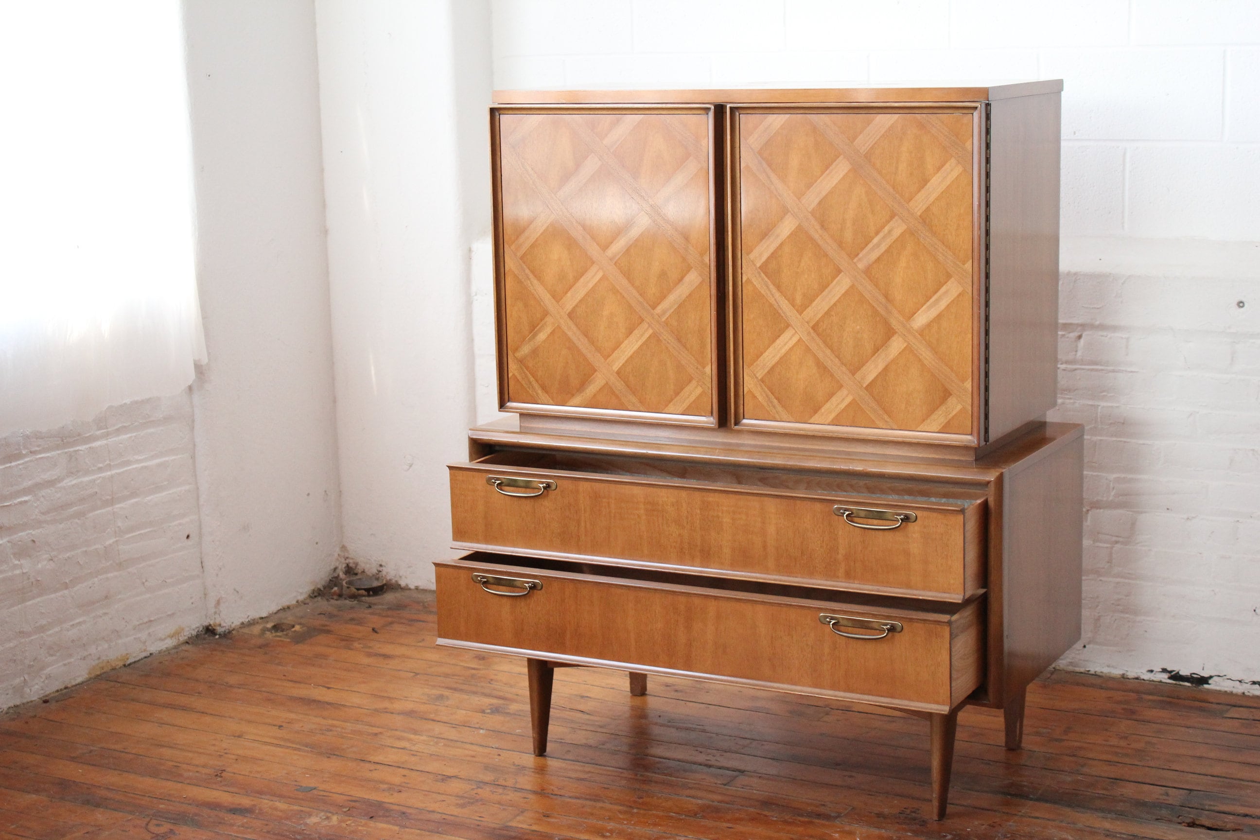 Mid Century Highboy Dresser with 8 Drawers by United Furniture