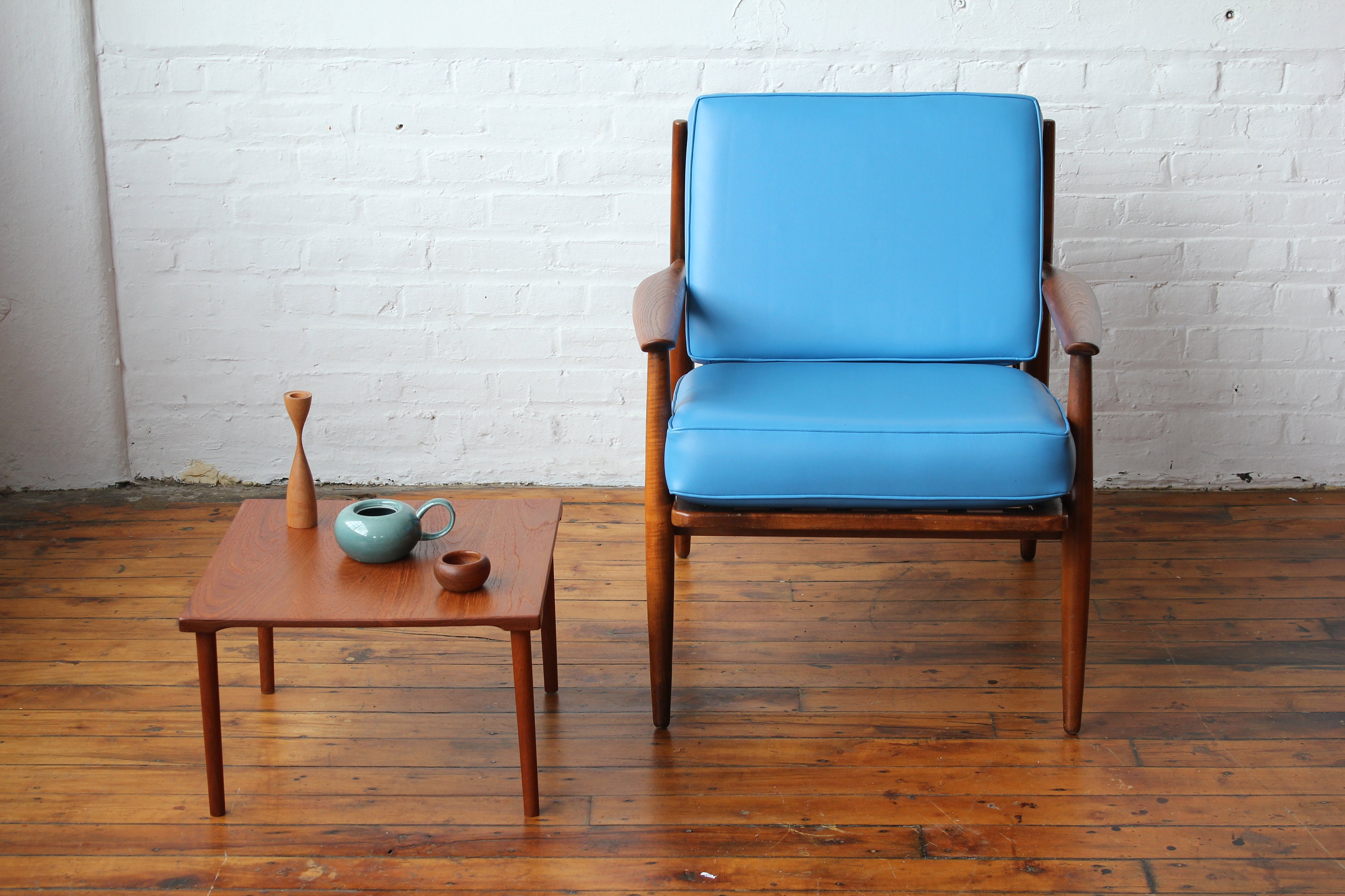 Restored Baumritter Lounge Chair with Blue Vinyl Cushions