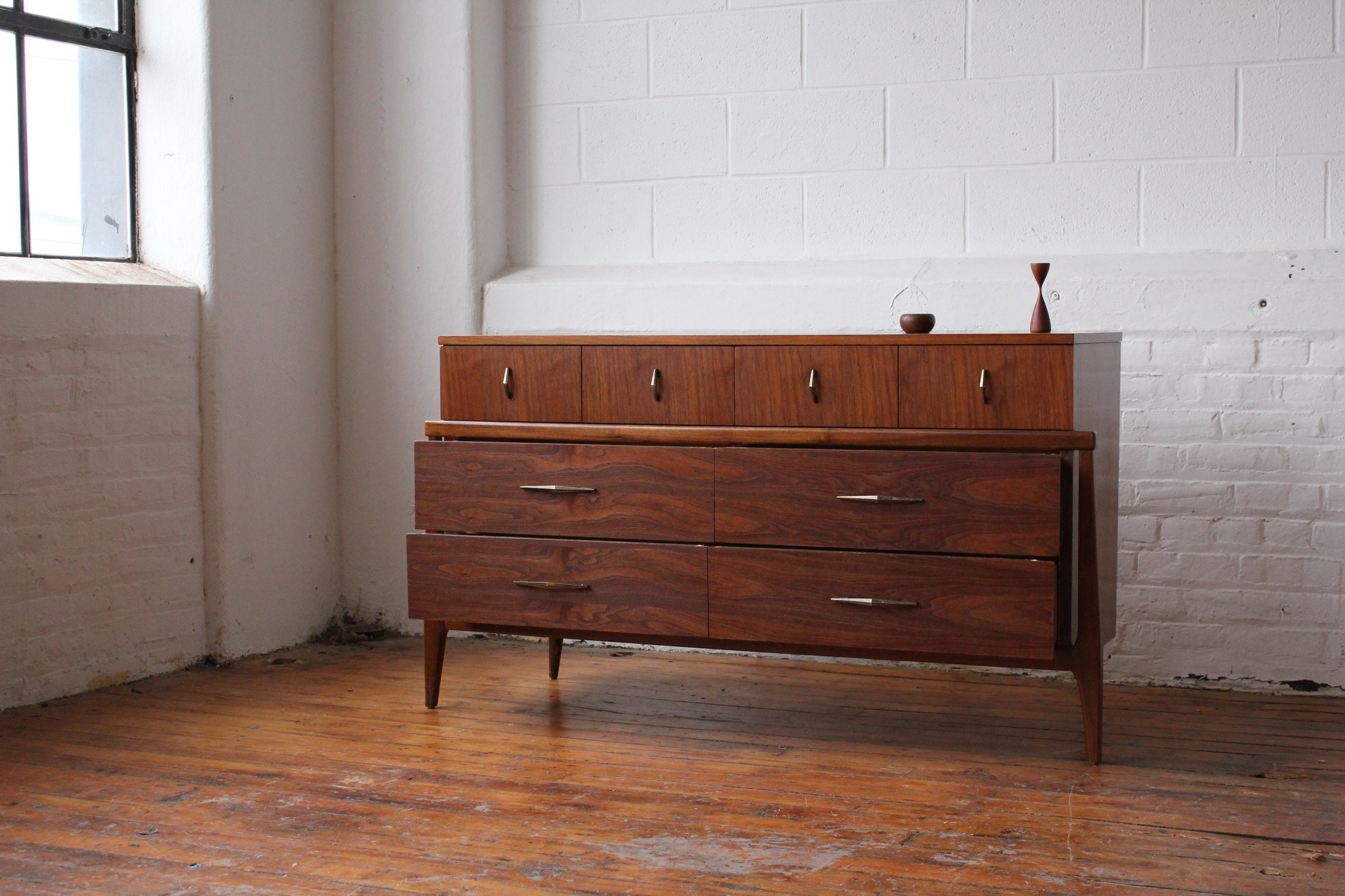 Restored Mid Century Modern Walnut Floating Dresser