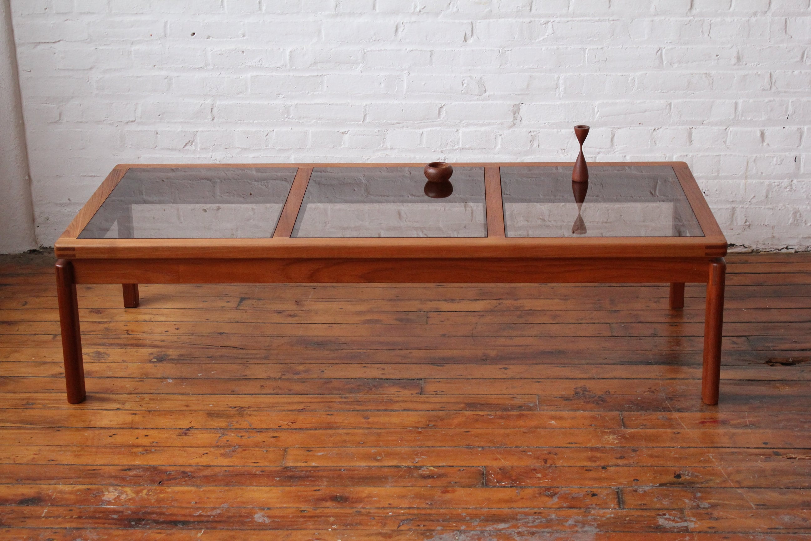Glass and sale teak coffee table
