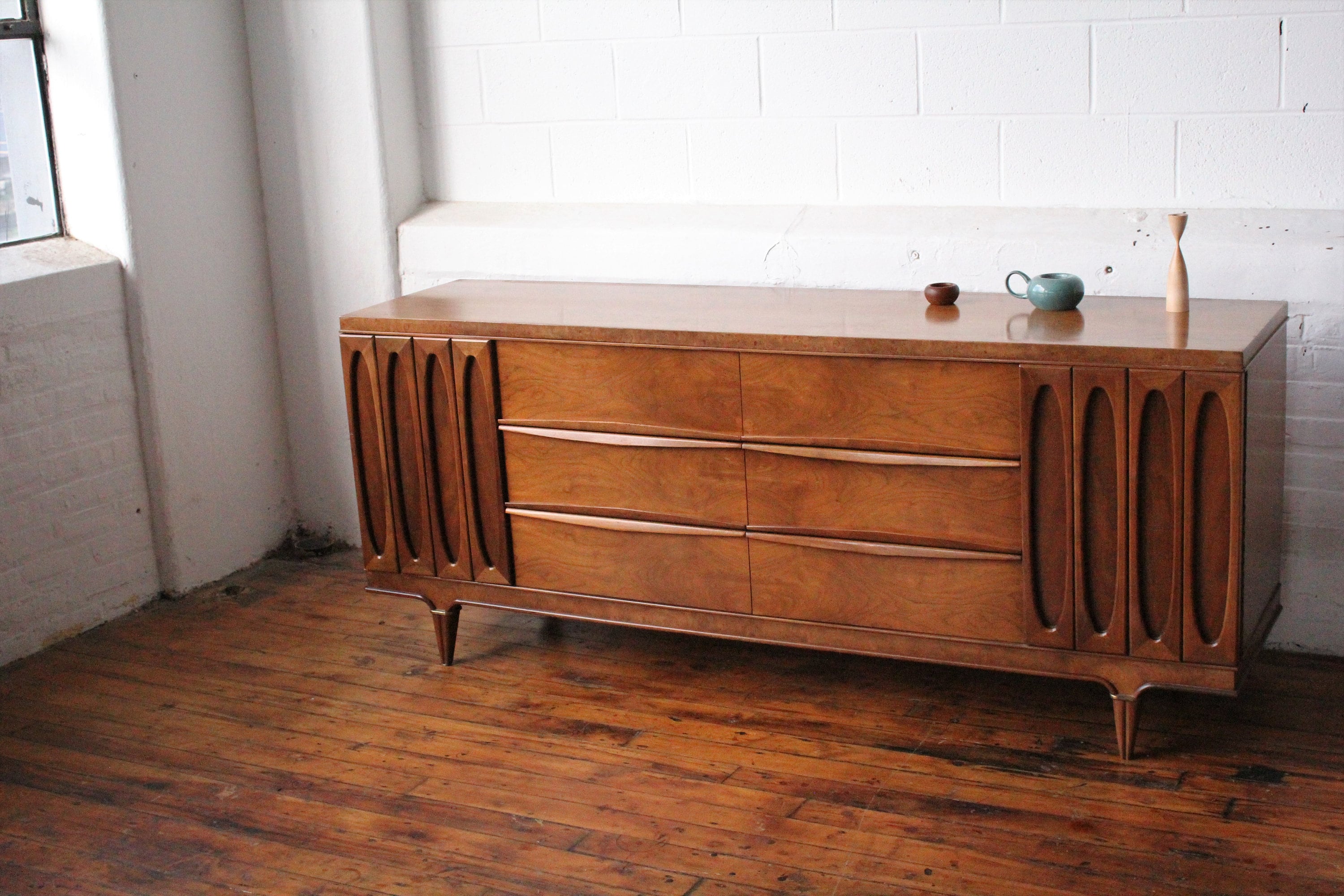 Reserved Luxurious Burlwood Walnut Quadruple Dresser by American of