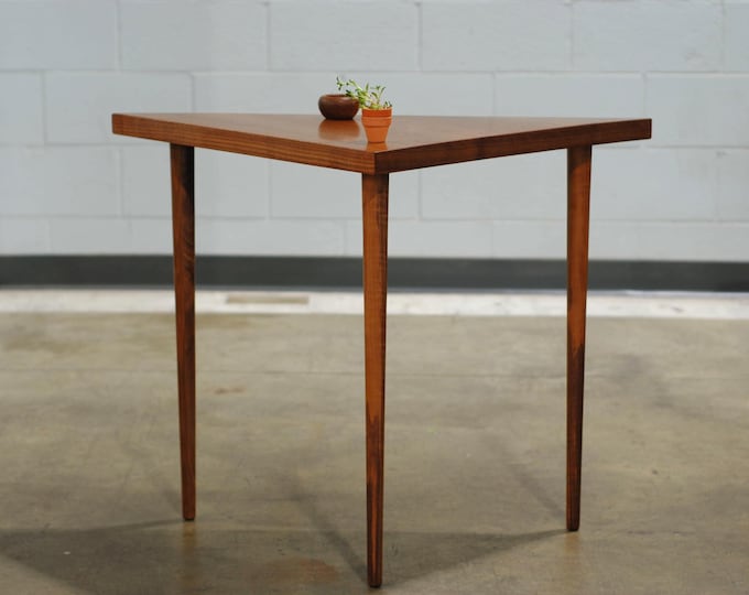 Restored Mid-Century Walnut Triangular Accent Table