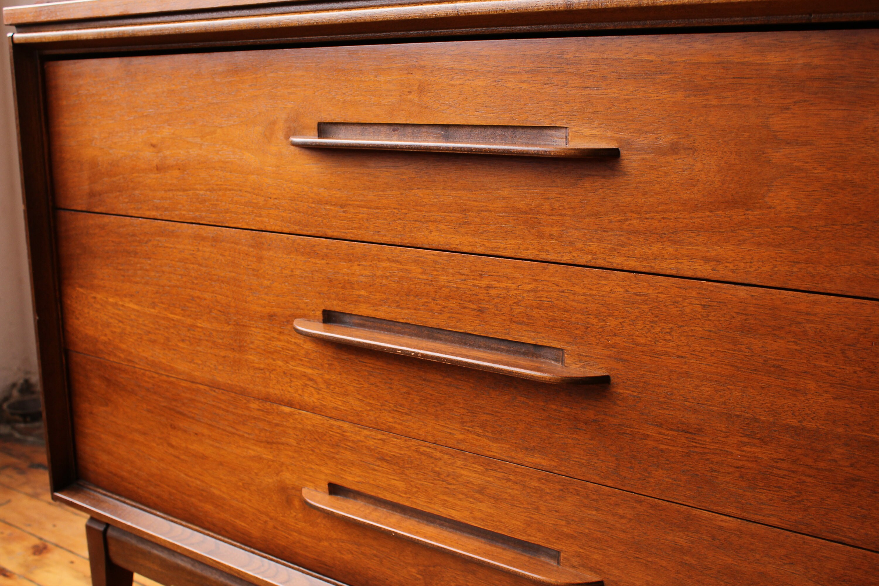 On Hold MCM Walnut Tall Dresser with Carved Pulls