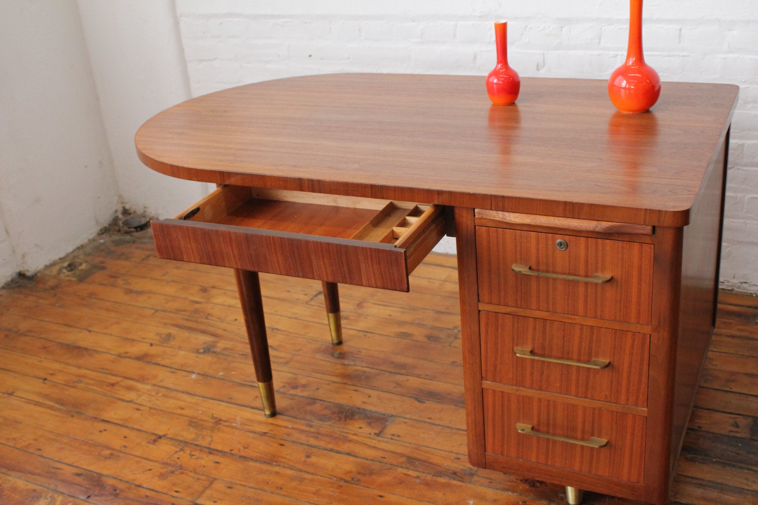 Restored Mcm Walnut Semi Tanker Desk